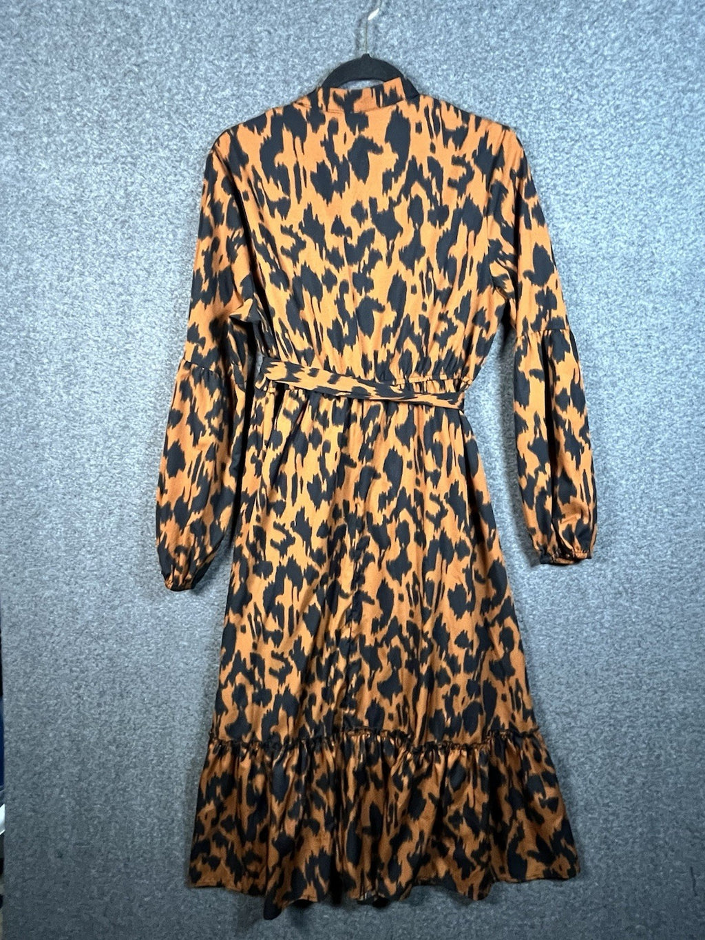Shein allover print lantern sleeve ruffle hem belted dress Medium 