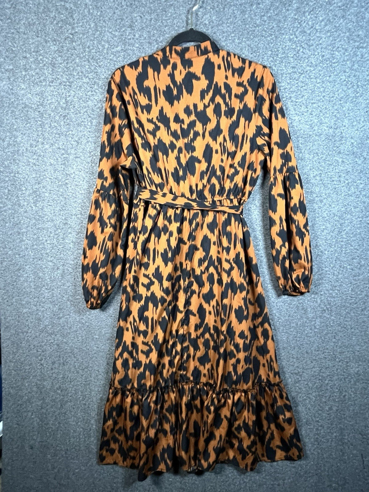 Shein allover print lantern sleeve ruffle hem belted dress Medium 