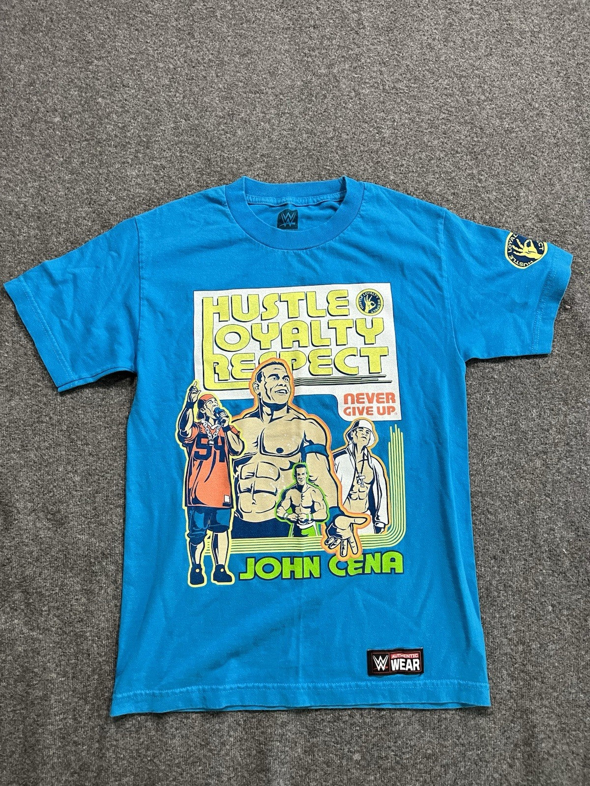 WWE John Cena T-Shirt Men Small Teal Blue Hustle Loyalty Respect Wrestling Logo