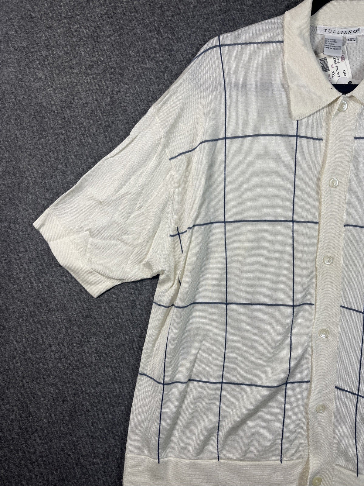 Tulliano Men's Short-Sleeve Knit Polo Shirt XXL NWTs Grid Design Rayon Cotton 