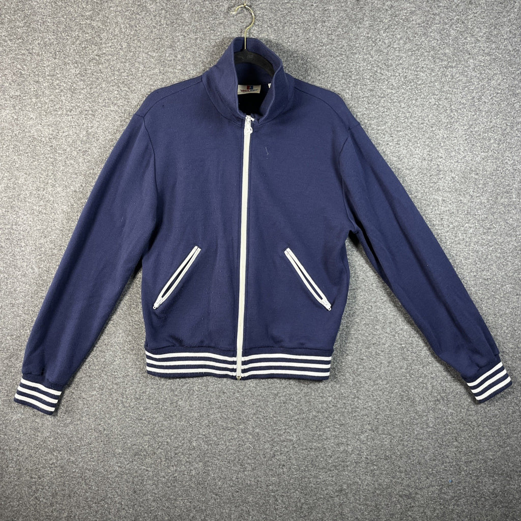 Vintage White Stag tennis sweater zip up two pockets blue medium men’s