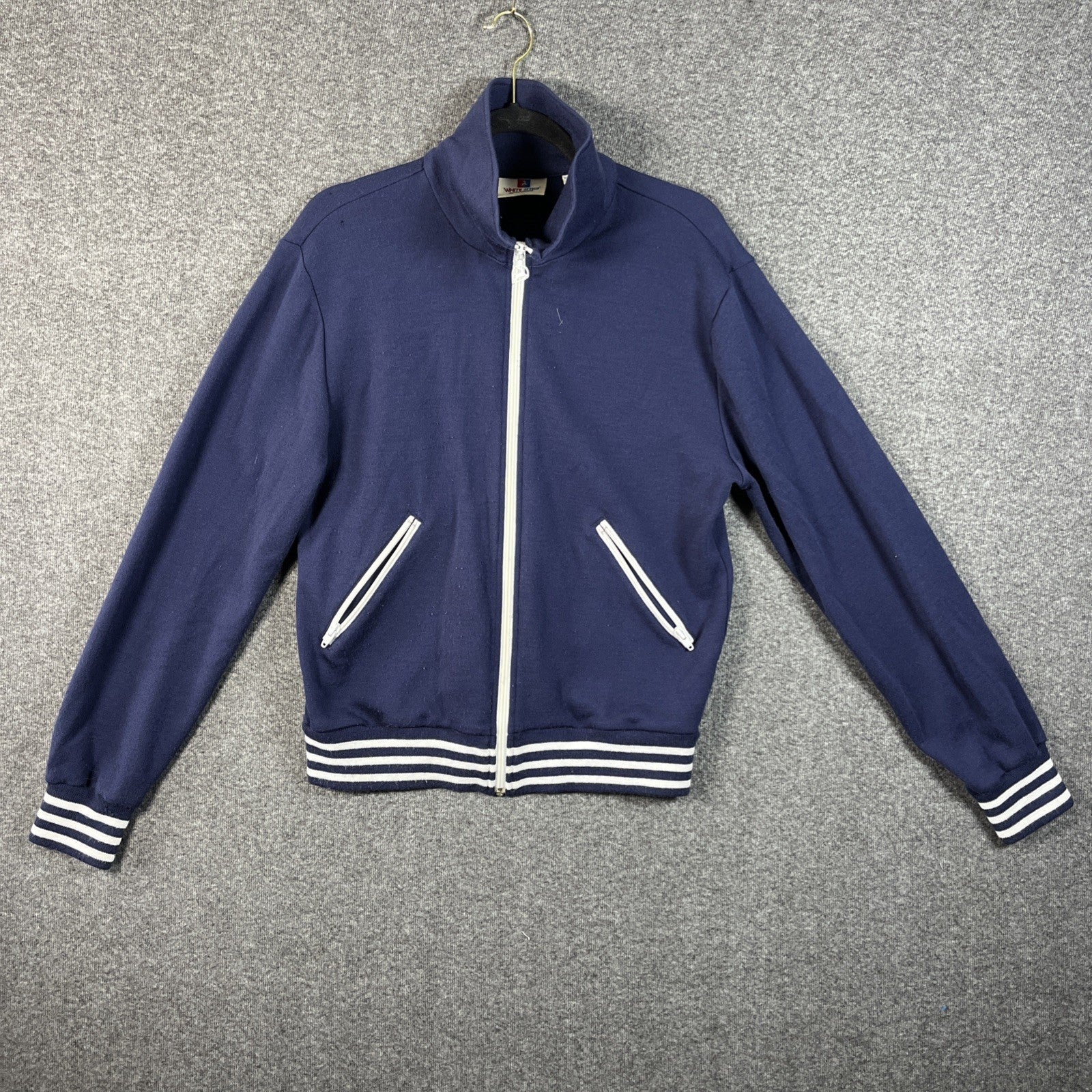 Vintage White Stag tennis sweater zip up two pockets blue medium men’s