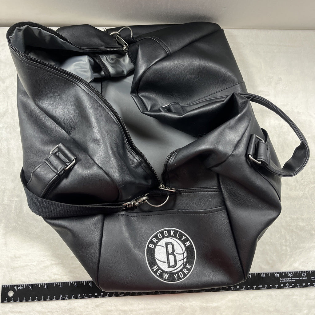 Brooklyn Nets Duffel Bag Black Leather New 
