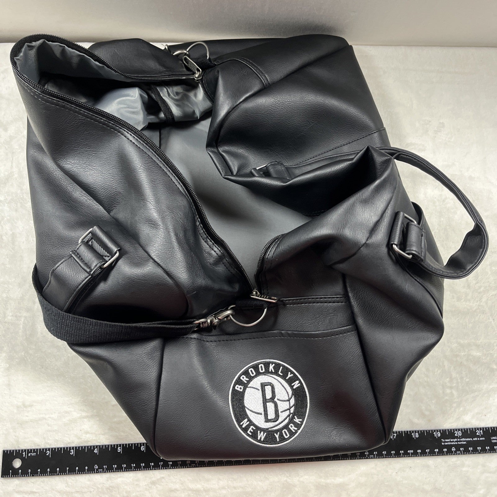 Brooklyn Nets Duffel Bag Black Leather New 