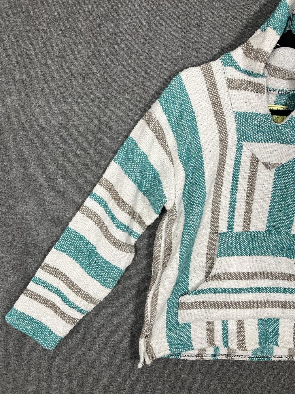 Iguana Jack Mens Baja Hoodie Size Medium Green Pullover Hooded Striped Sweater