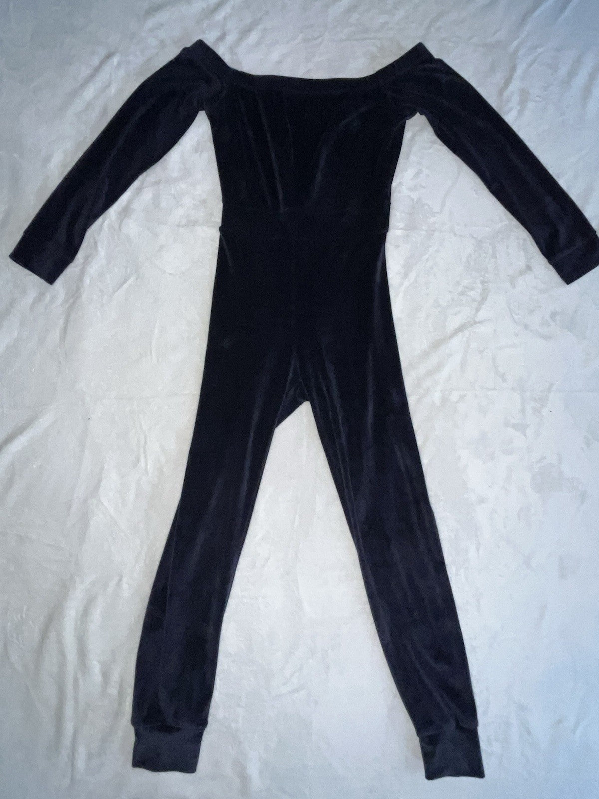 velvet jumpsuit for woman Blue Long Sleeve Off Shoulder Regular Fit Small