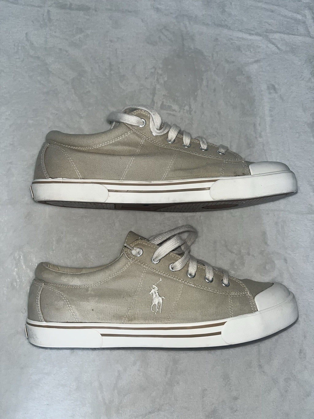 Beige And White Polo Sneakers Lace Up Size 11 Casual Hard Toe