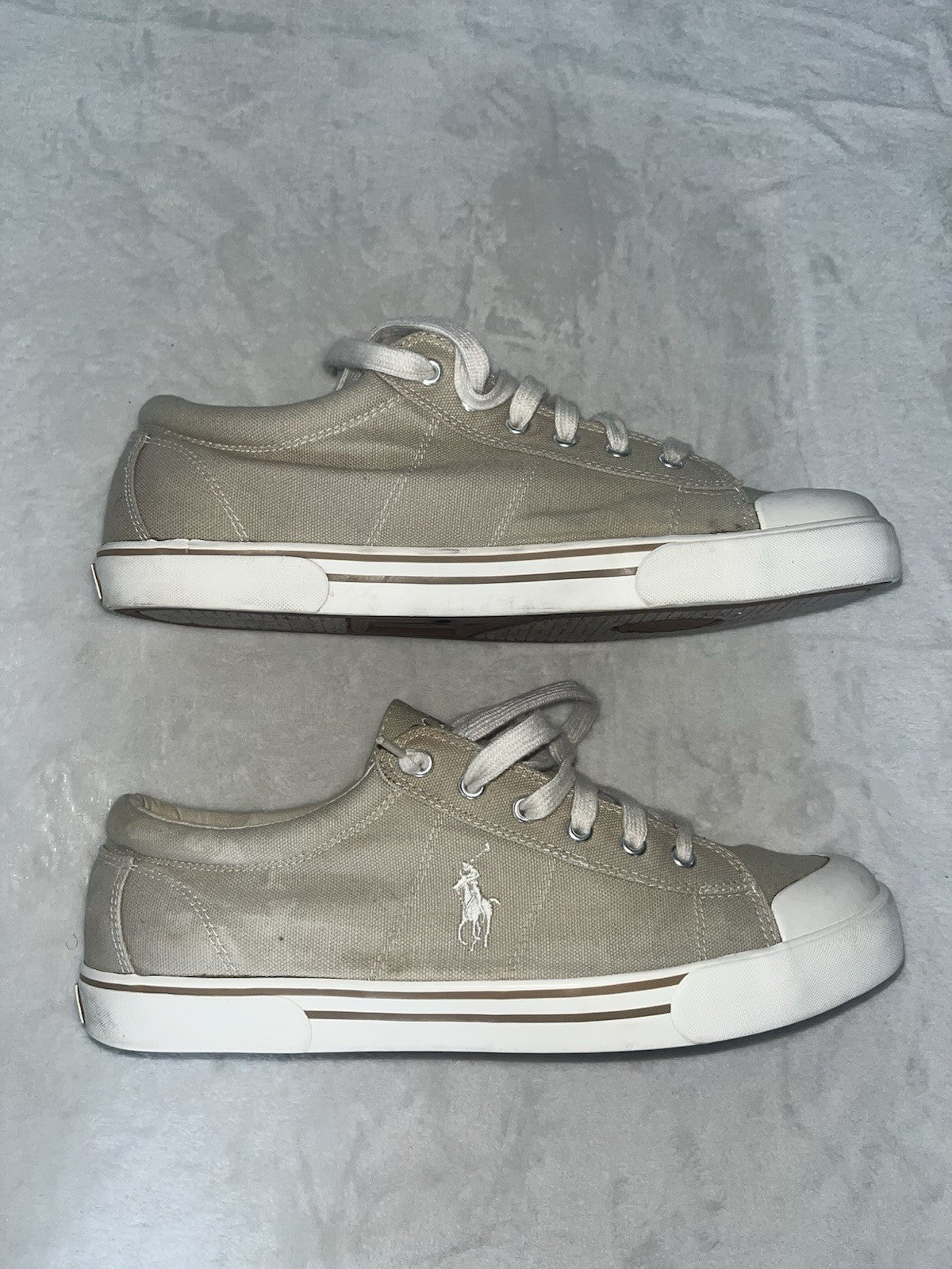 Beige And White Polo Sneakers Lace Up Size 11 Casual Hard Toe