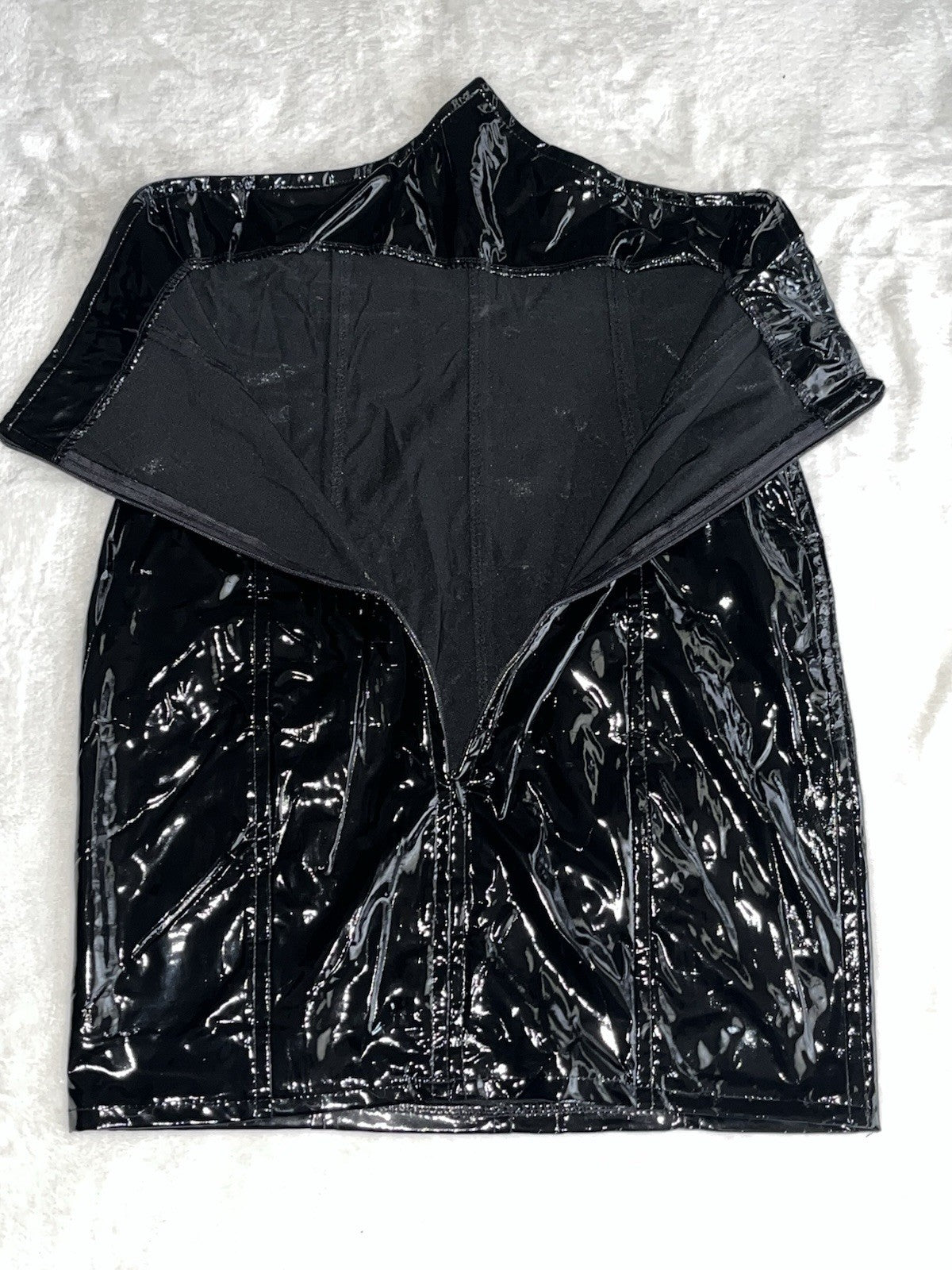 Black Patent Leather Corset Mini Skirt Women’s Medium Zip Closure 