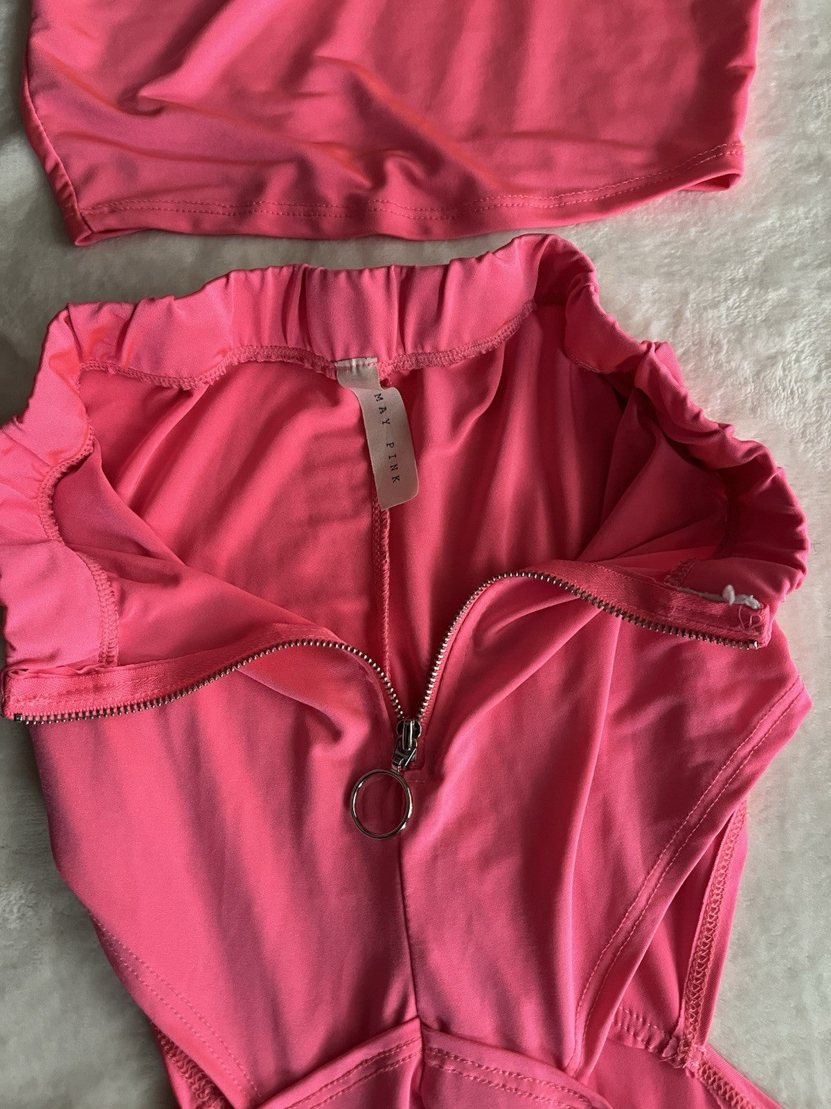 May Pink Women’s 2 Piece Tank Top Cut Out Pants Small Zip