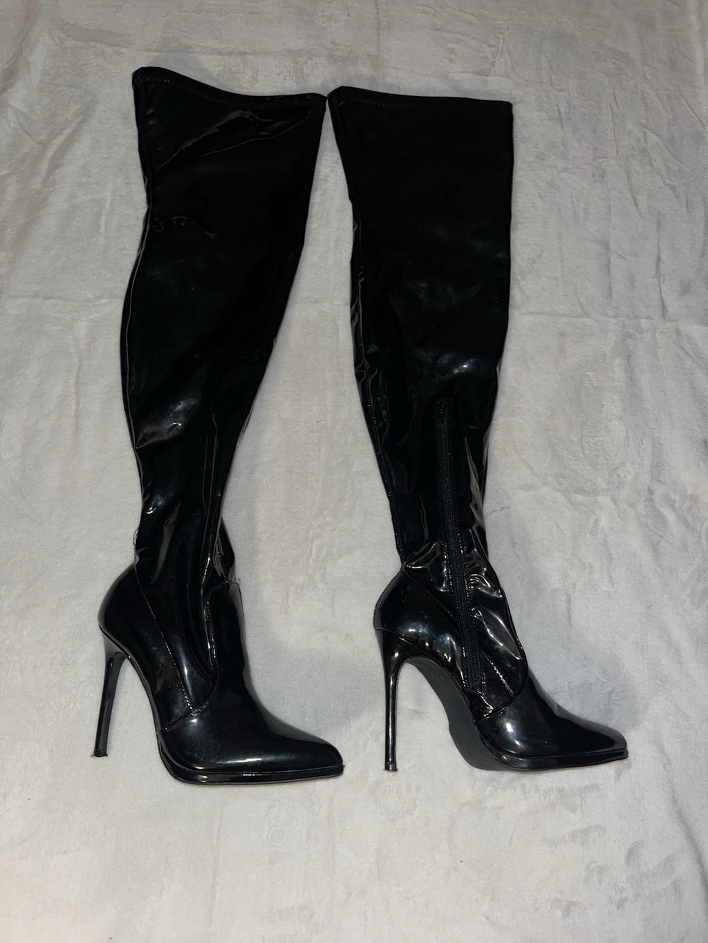 Women’s Thigh-High Heel Leather Black Boots Stiletto 8