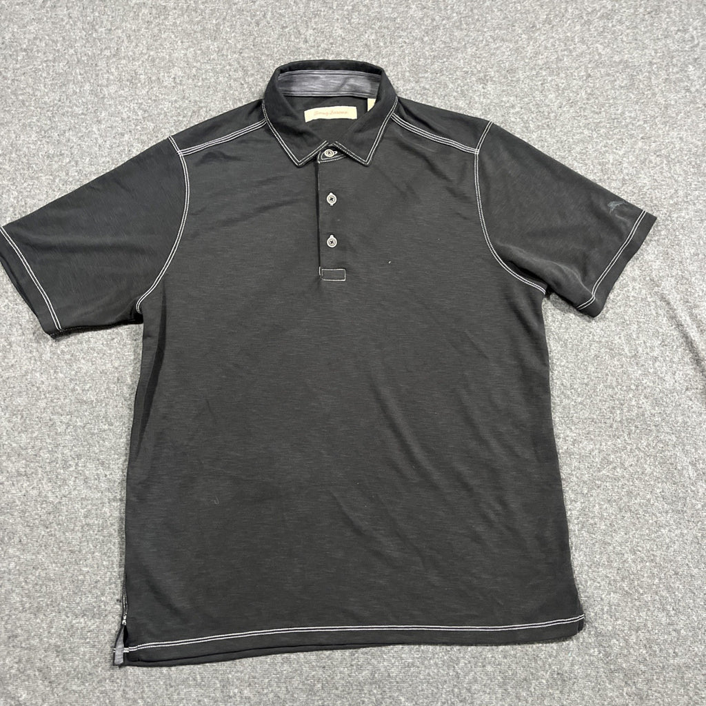 Tommy Bahama Shirt Mens Medium Polo Woven Short Sleeve Gray Modal Lightweight