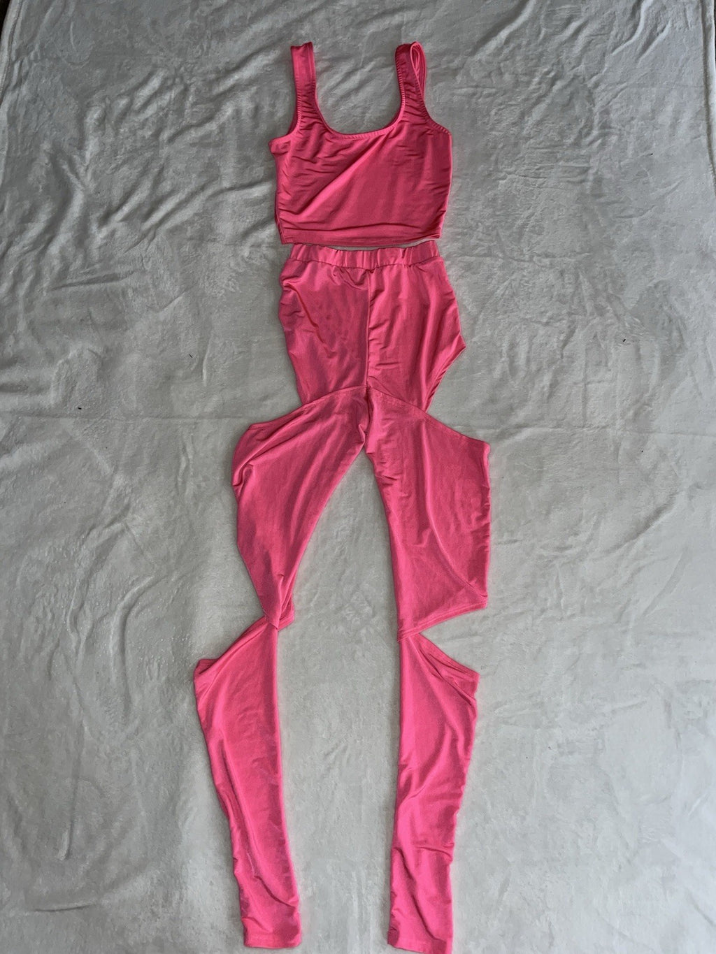 May Pink Women’s 2 Piece Tank Top Cut Out Pants Small Zip
