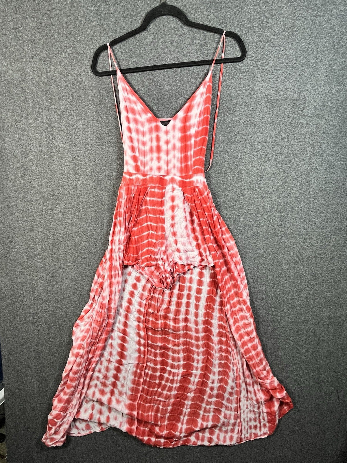 Fashion nova Studio West tie-dye lace trim maxi dress M Red White