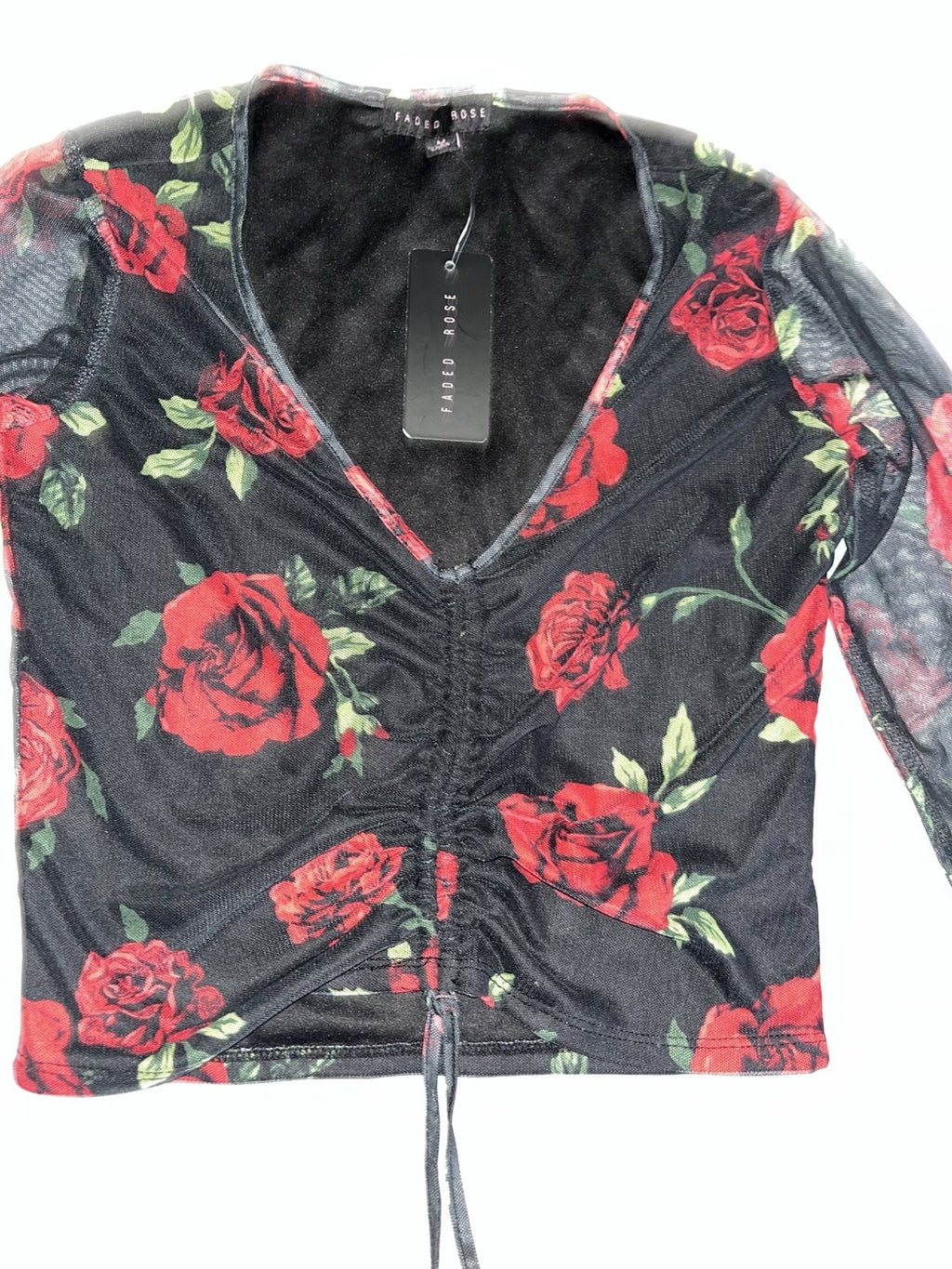 Faded Rose 2 Piece Skirt Set Black Red Rose Design Medium V Neck 