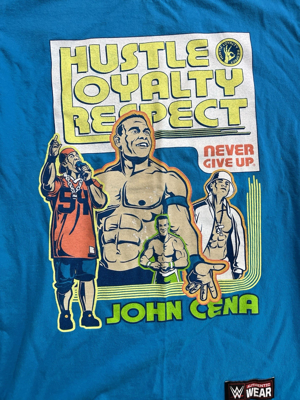 WWE John Cena T-Shirt Men Small Teal Blue Hustle Loyalty Respect Wrestling Logo