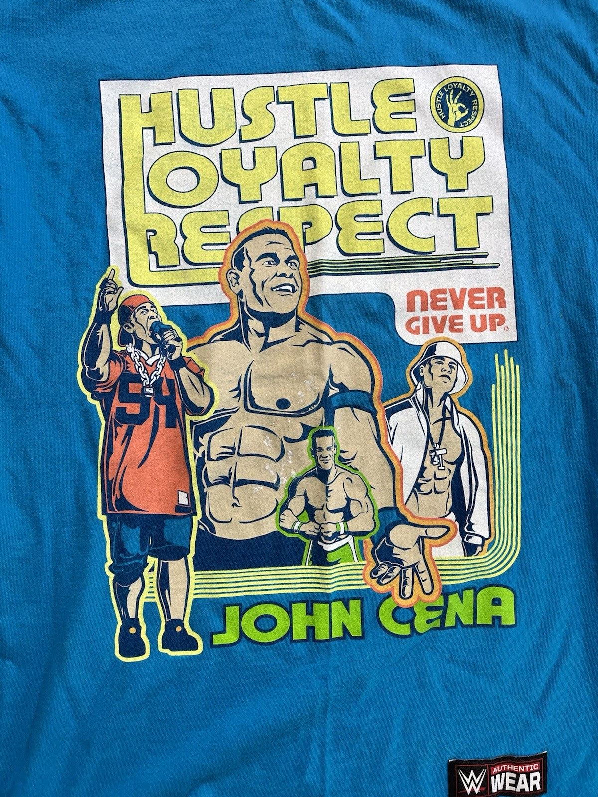 WWE John Cena T-Shirt Men Small Teal Blue Hustle Loyalty Respect Wrestling Logo