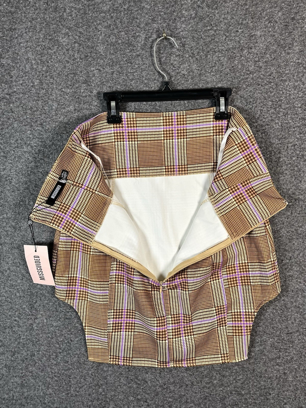 Missguided Skirt Women’s Plaid Brown Short Size 6 Zip 