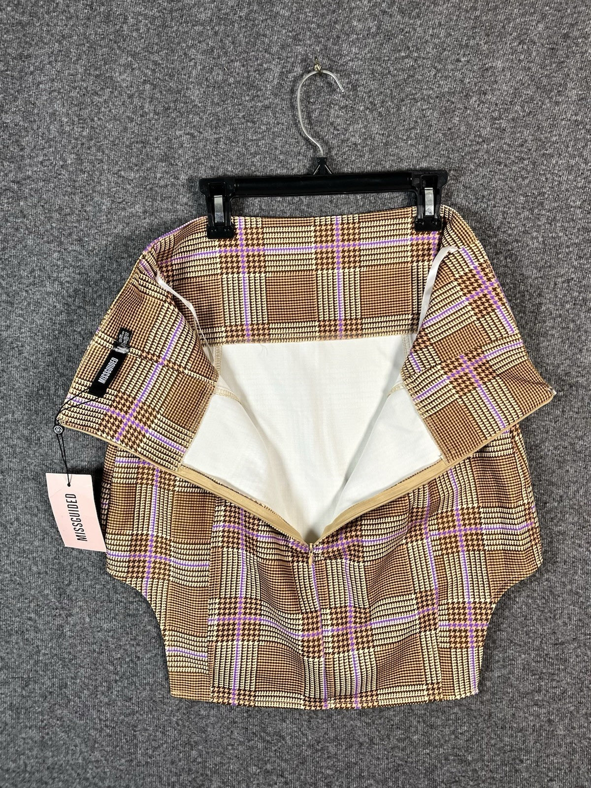 Missguided Skirt Women’s Plaid Brown Short Size 6 Zip 