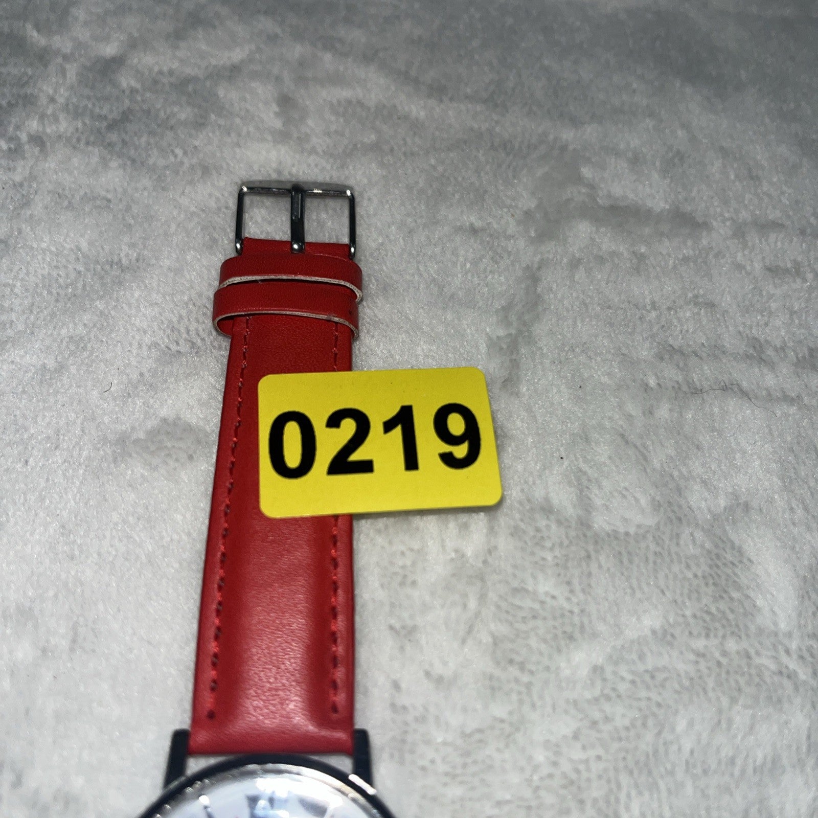 Disney Mickey Mouse Watch Roman Numeral Red Band Unisex Silver Round Leather