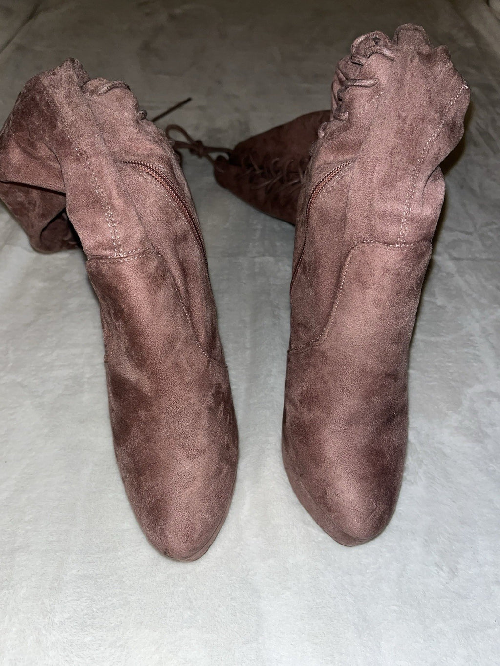 Rose Pink Faux Suede Over the knee Platform Boots Lace Back Size 8