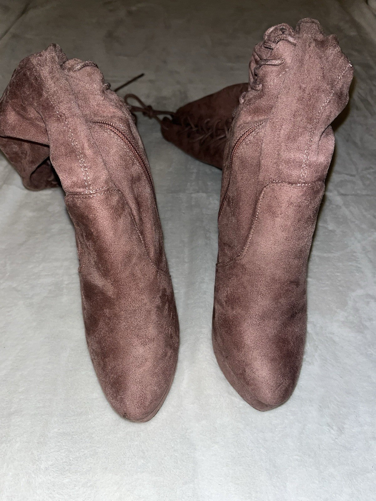 Rose Pink Faux Suede Over the knee Platform Boots Lace Back Size 8