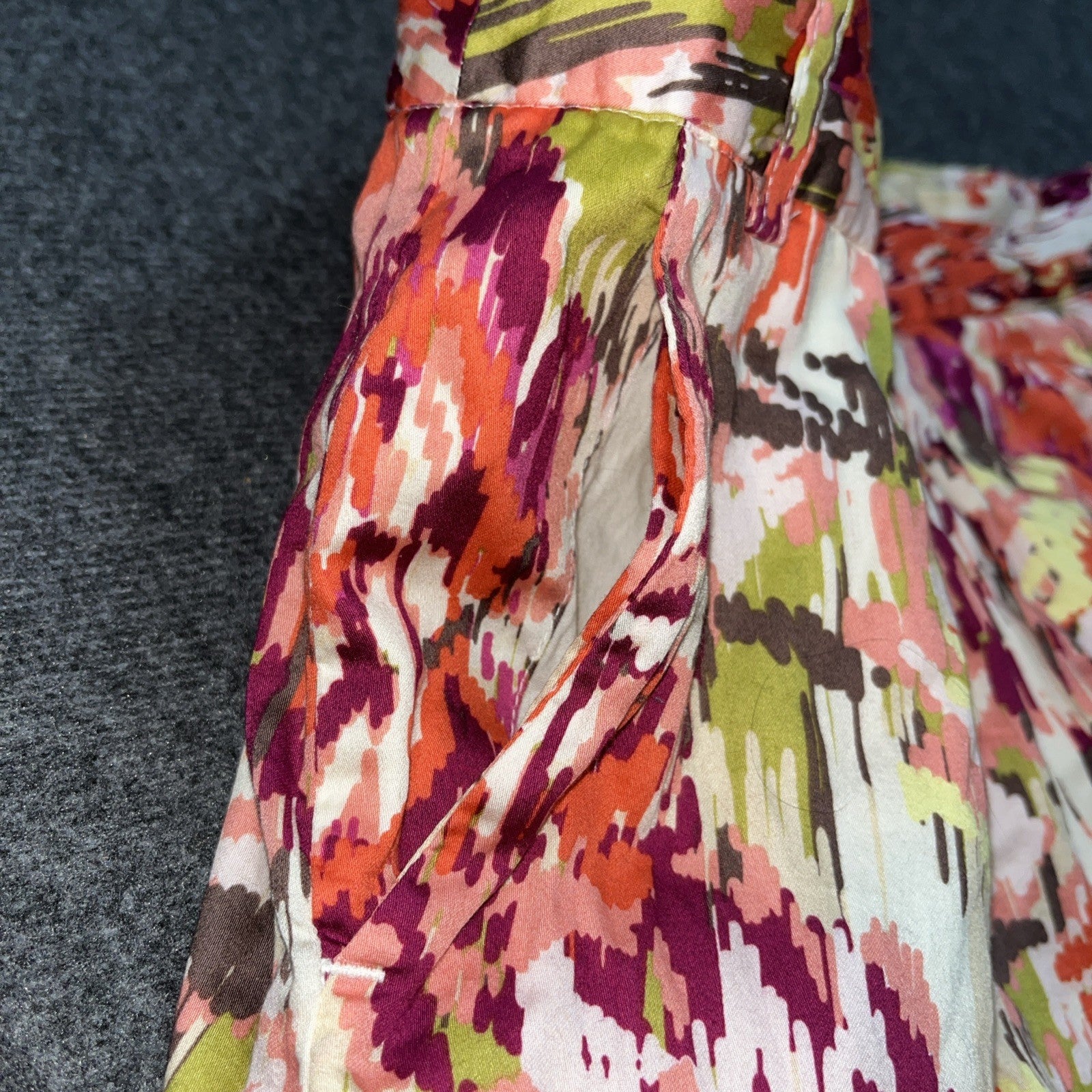 LIZ CLAIBORNE Watercolor Floral COTTON TWILL Pocket BACK-ZIP A-Line Skirt Sz 10p
