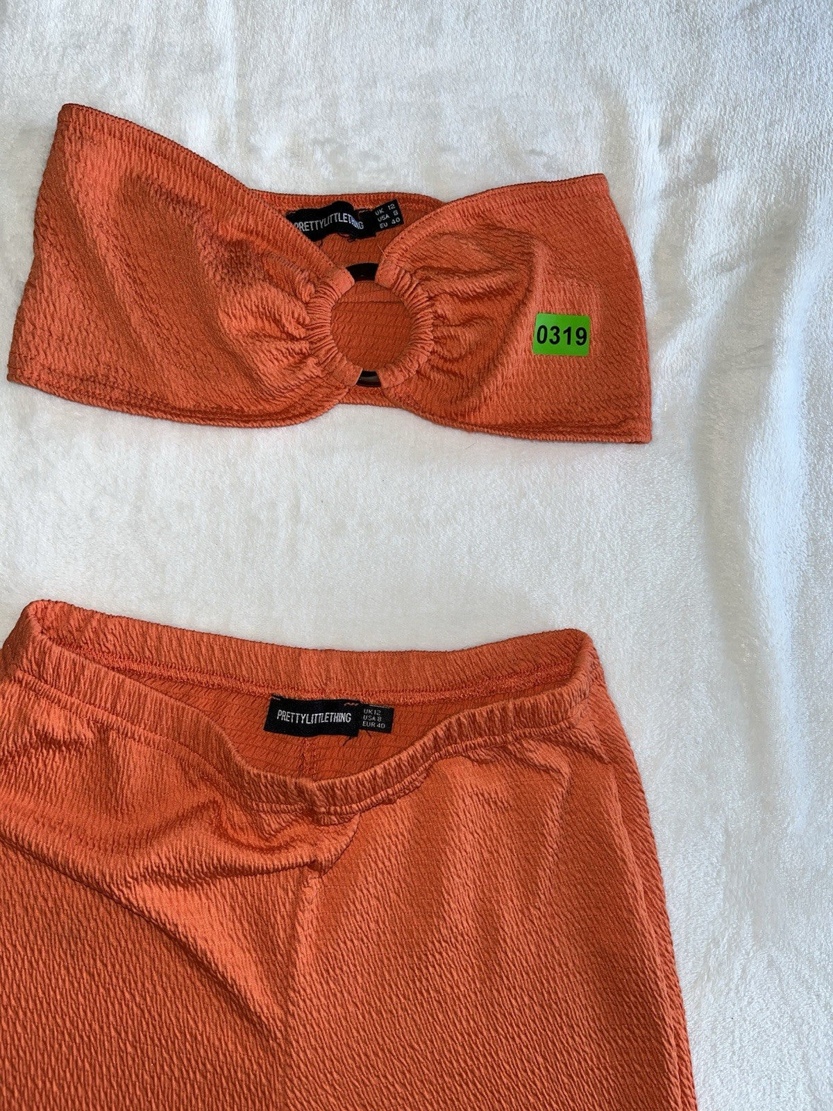Pretty Little Things burnt orange ribbed two-piece set Women’s Size 8 
