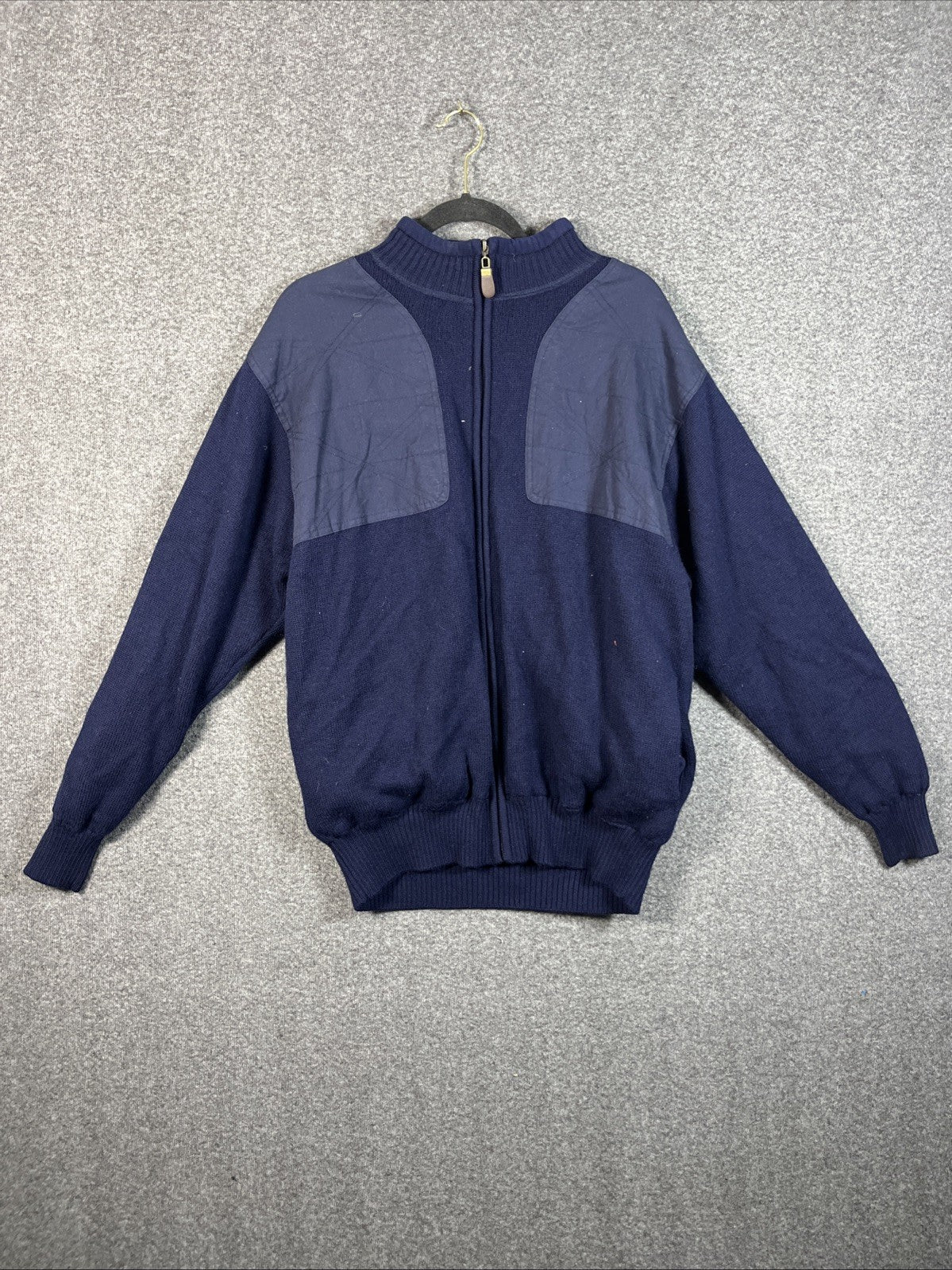 Orvis Men XL Foul Weather Sweater Wool Lined Navy Blue Fleece Lined Pockets VTG