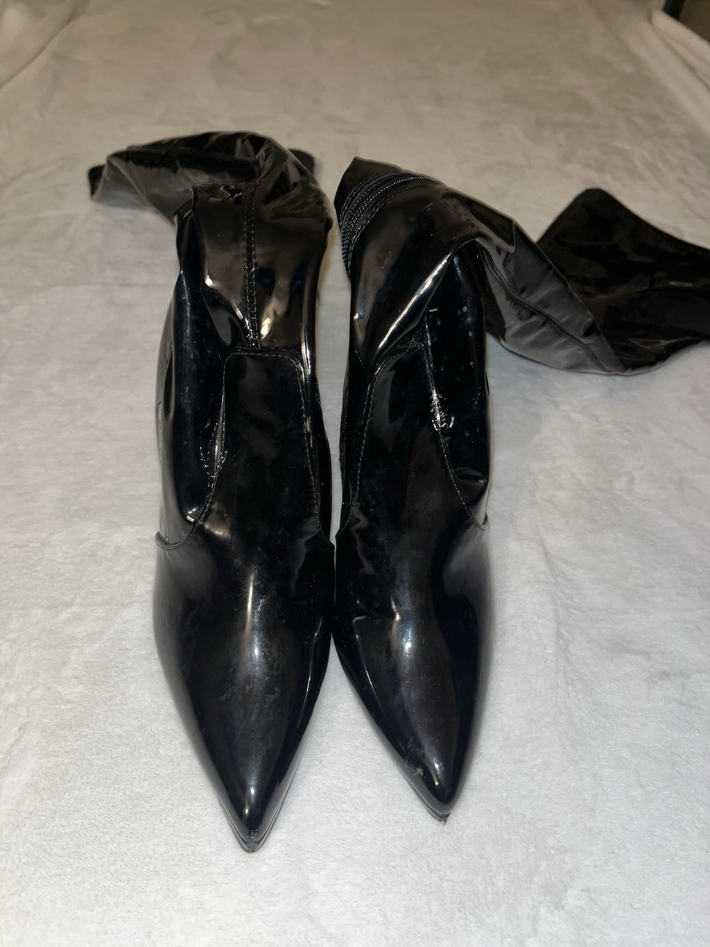 Women’s Thigh-High Heel Leather Black Boots Stiletto 8