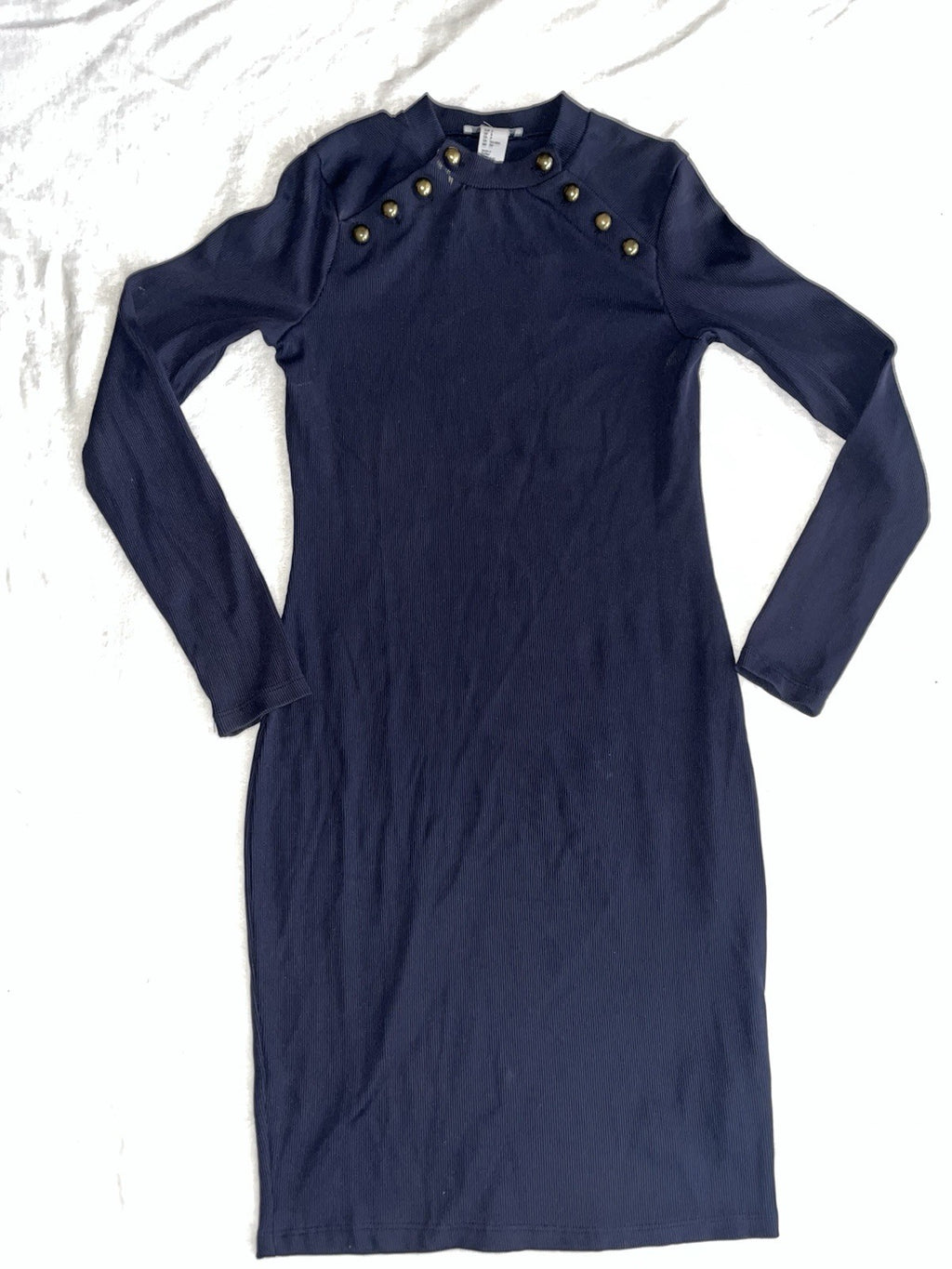 H&M Womens Embellished Tunic Sweater Blue Long Sleeve Studded Small Slim Fit