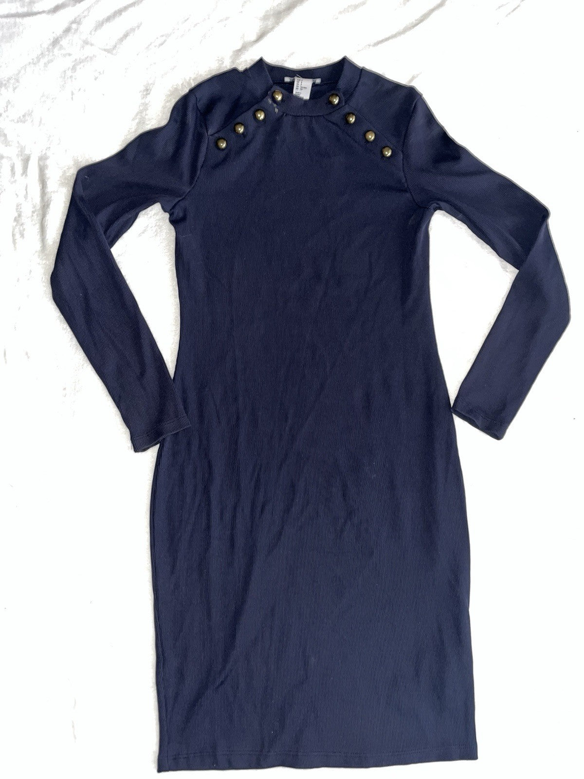 H&M Womens Embellished Tunic Sweater Blue Long Sleeve Studded Small Slim Fit