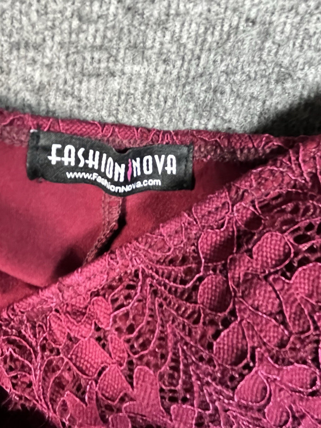 Fashion Nova long-sleeve, off-the-shoulder, magenta lace mini dress Medium 