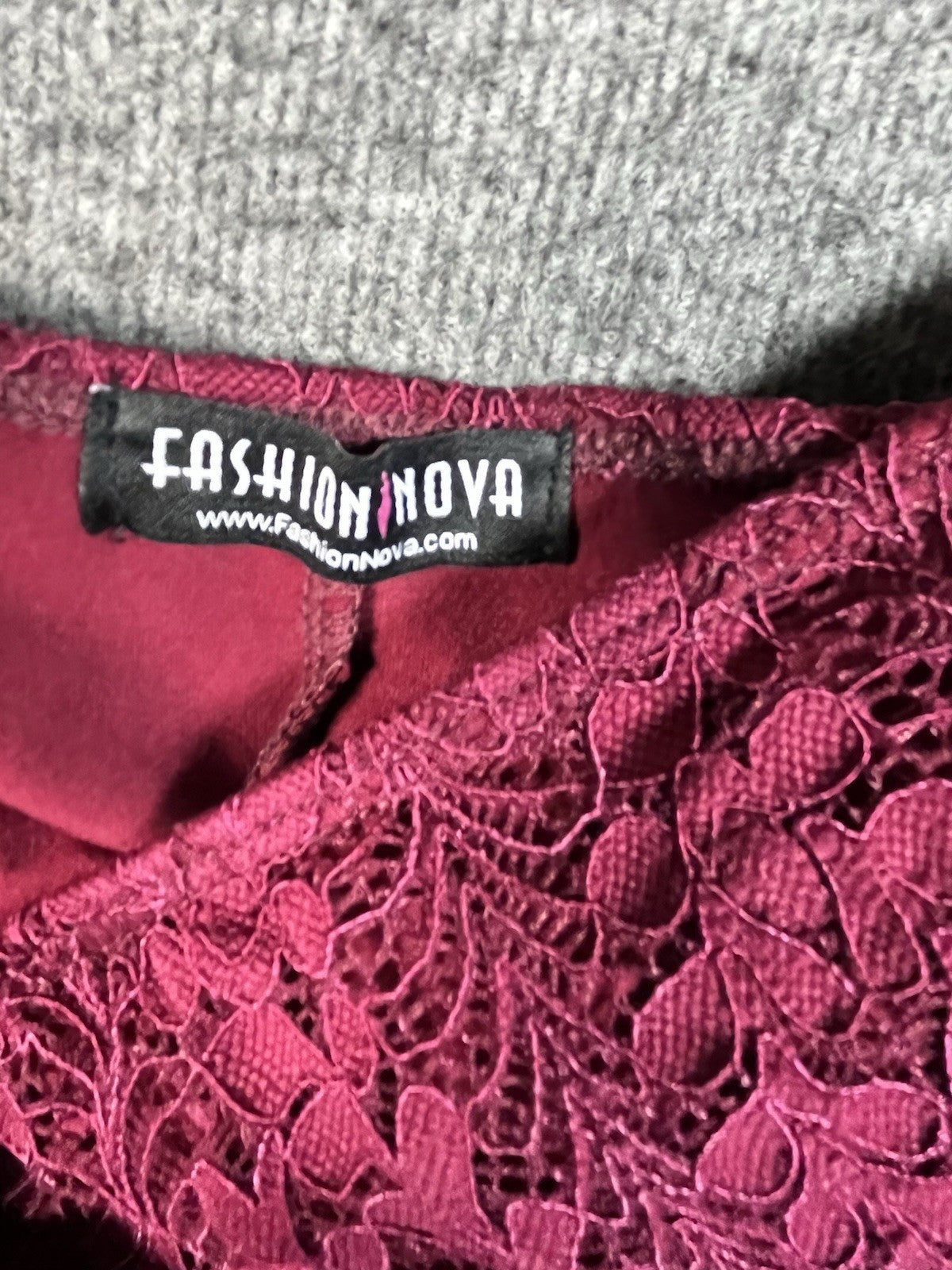 Fashion Nova long-sleeve, off-the-shoulder, magenta lace mini dress Medium 