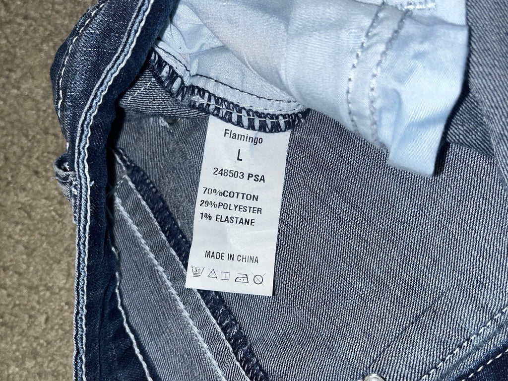 Flamingal Jeans Women’s Denim Faded Knee Bell Bottom Size L