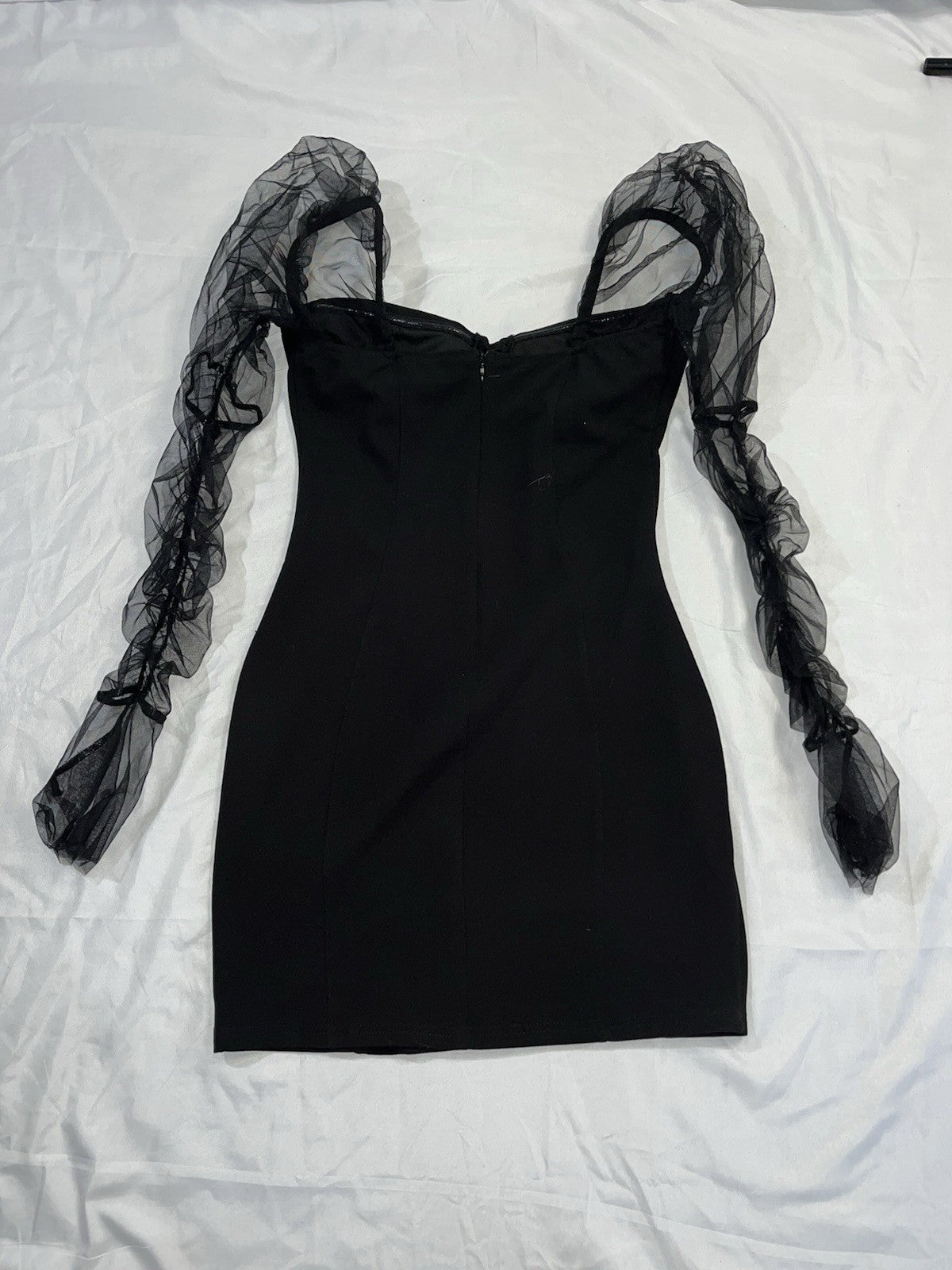 Haute Monde Sz M Bustier Black Bodycon Mini Dress Sheer Sleeves Goth Steampunk