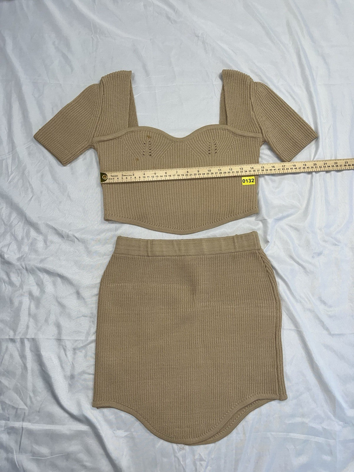 🆕Very Sexy Coffee Brown Tan Knit Crop Top & Mini Skirt Two Piece Set~Size M