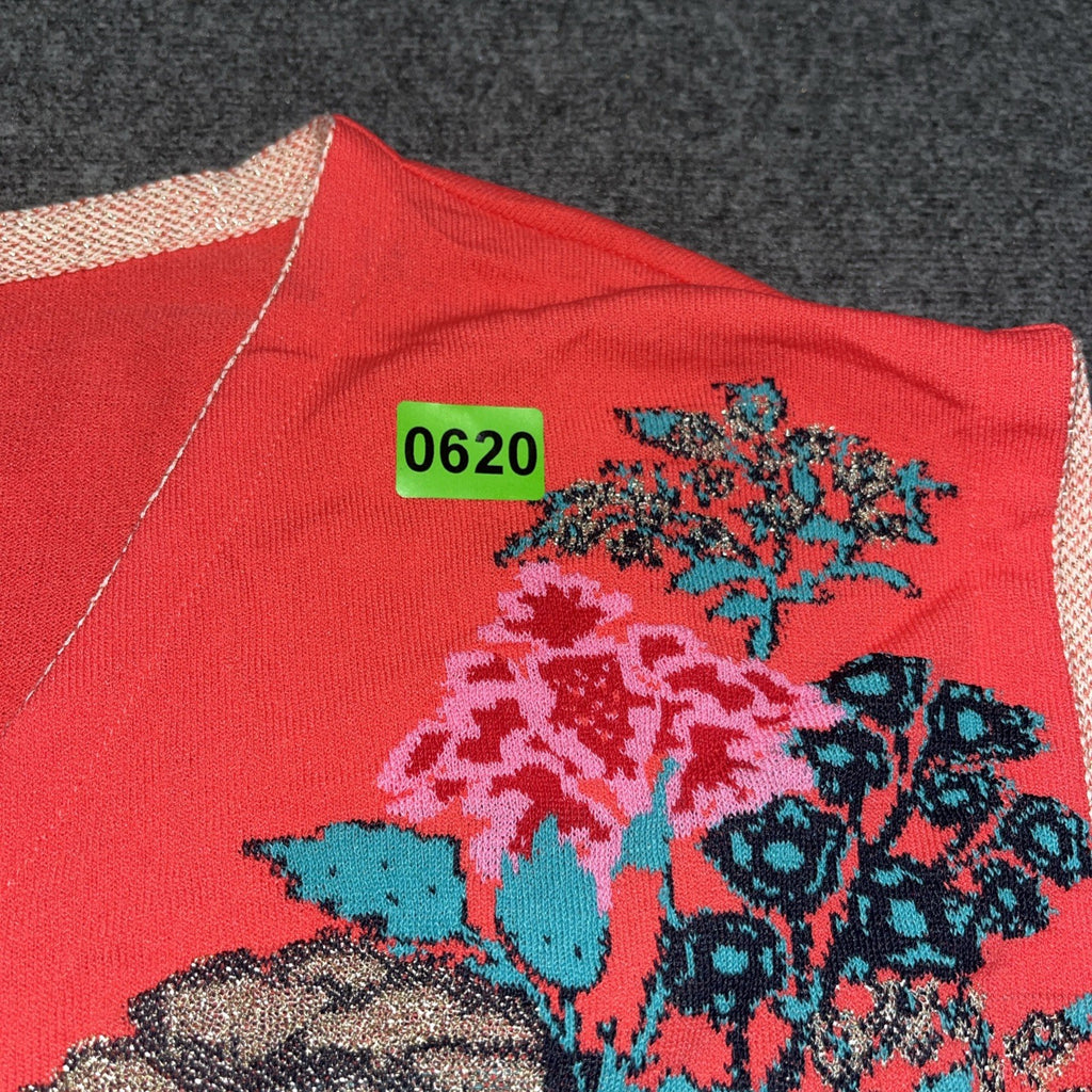 Women’s Aldo Martins Floral Knit Sweater SizeL- XL Coral Red Wool Blend