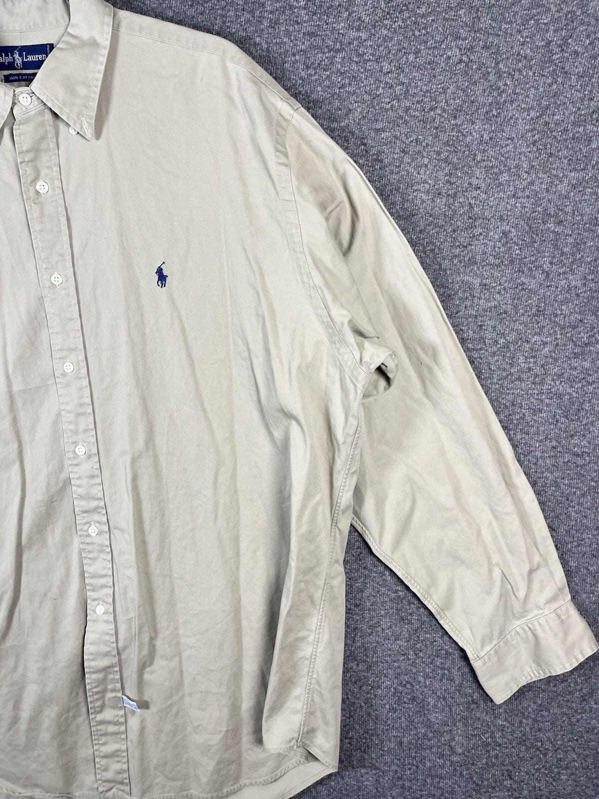 Polo Ralph Lauren Men's XL Big Shirt Beige Button-Down Long Sleeve 100% Cotton