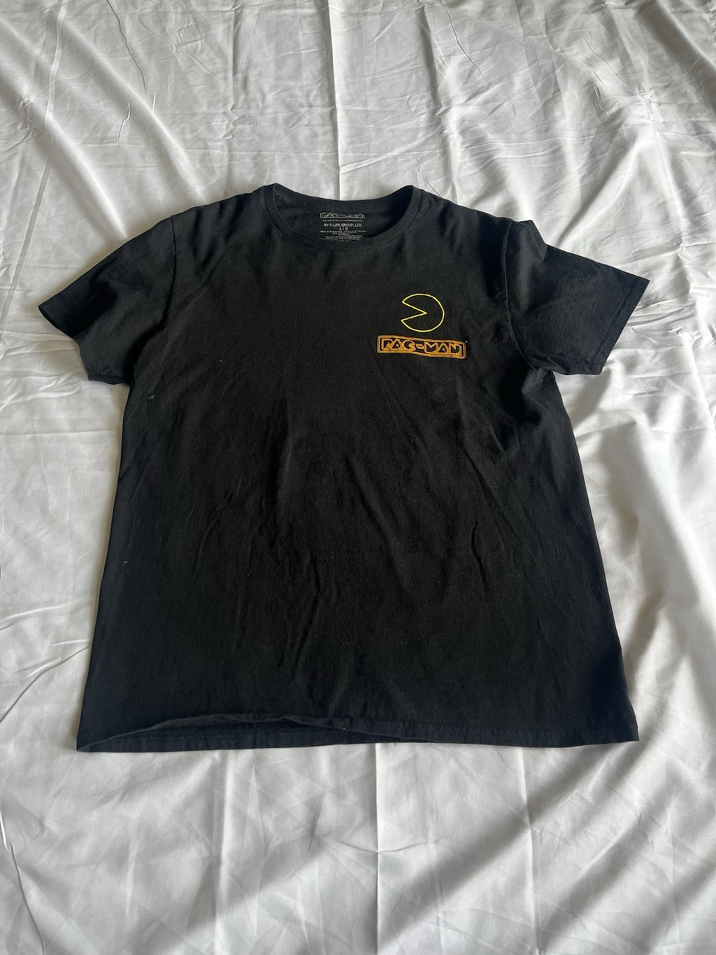 Pac Man Graphic T Shirt Men’s Size Large Black Ghosts On Back 