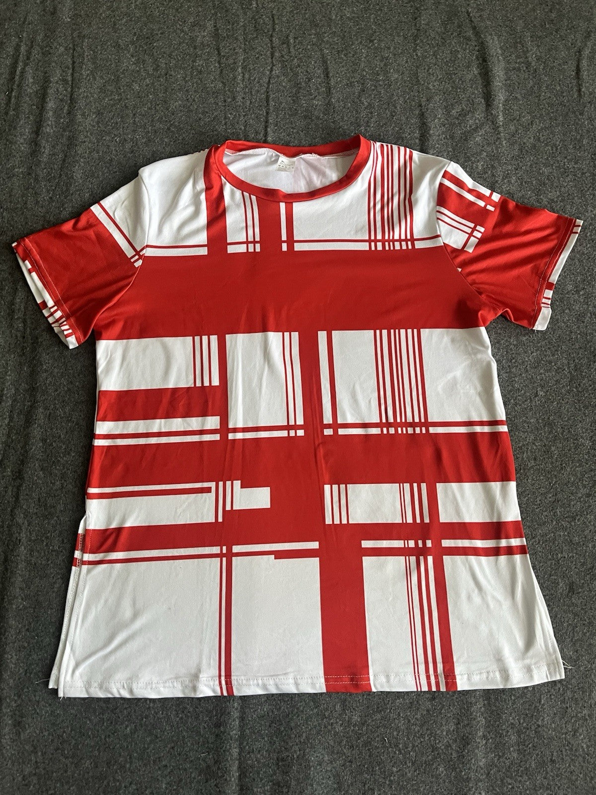 Women’s Blouse XL Red And White Striped Short Sleeve 