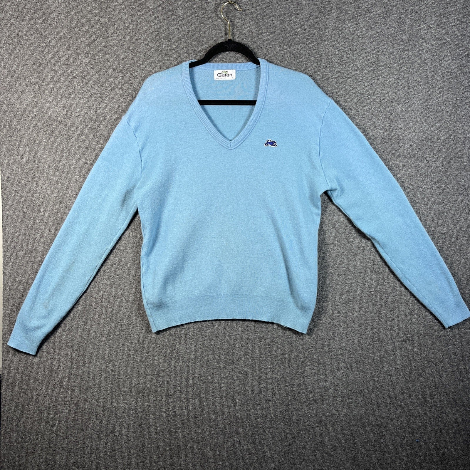Vintage Garan Sweater Mens Large Blue 90s V Neck Long Sleeve 
