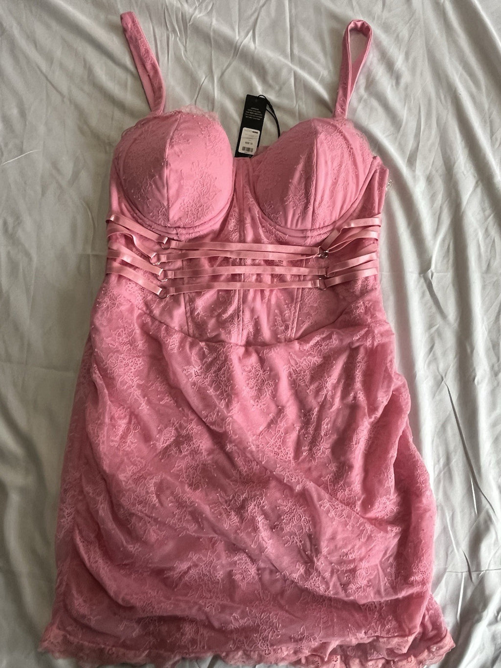 Fashion Nove Steal Your Heart Lace Mini Dress Pink Women’s Size XL