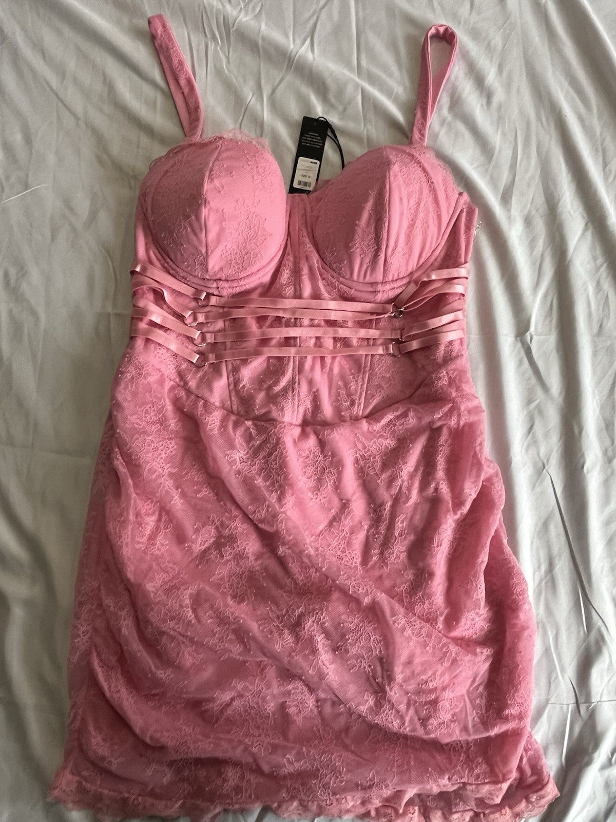 Fashion Nove Steal Your Heart Lace Mini Dress Pink Women’s Size XL