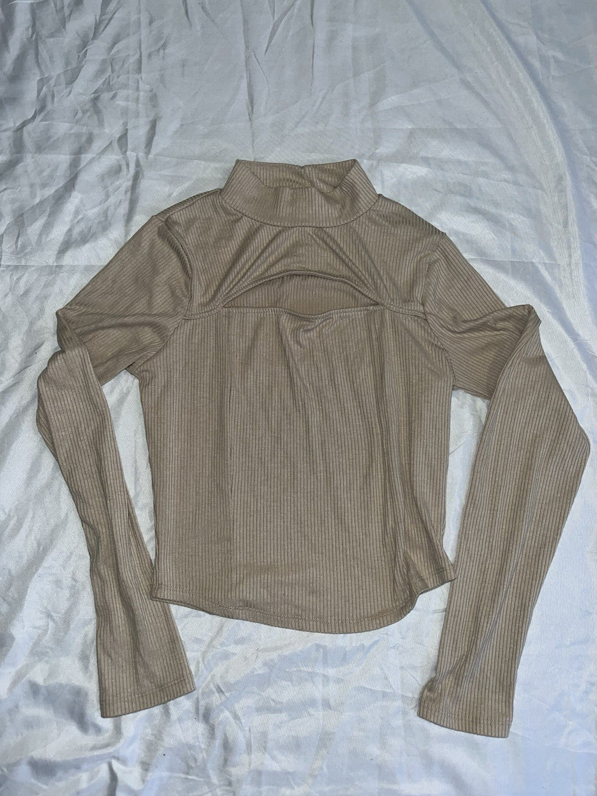 Women’s Tan Long Sleeve Shirt Knitted Square Neck Size Medium