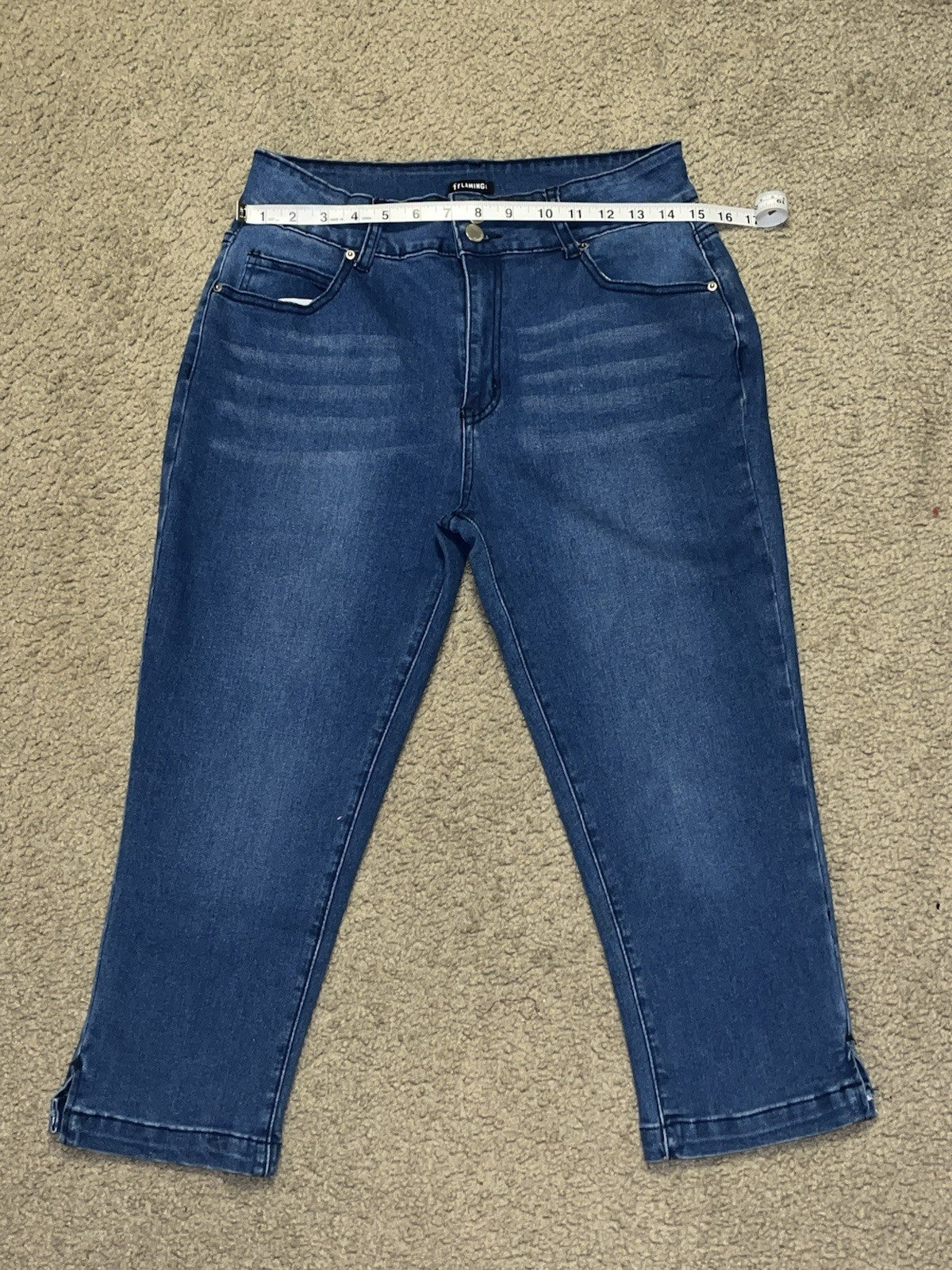 womens flamingo jeans Capris Blue Double Button Size XL