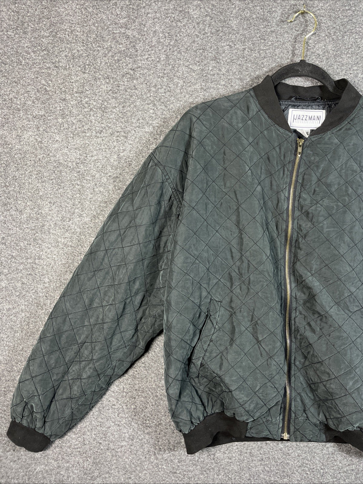 Jazzman Men’s Quilted Bomber Jacket Long Sleeve Silk M Polyester Black