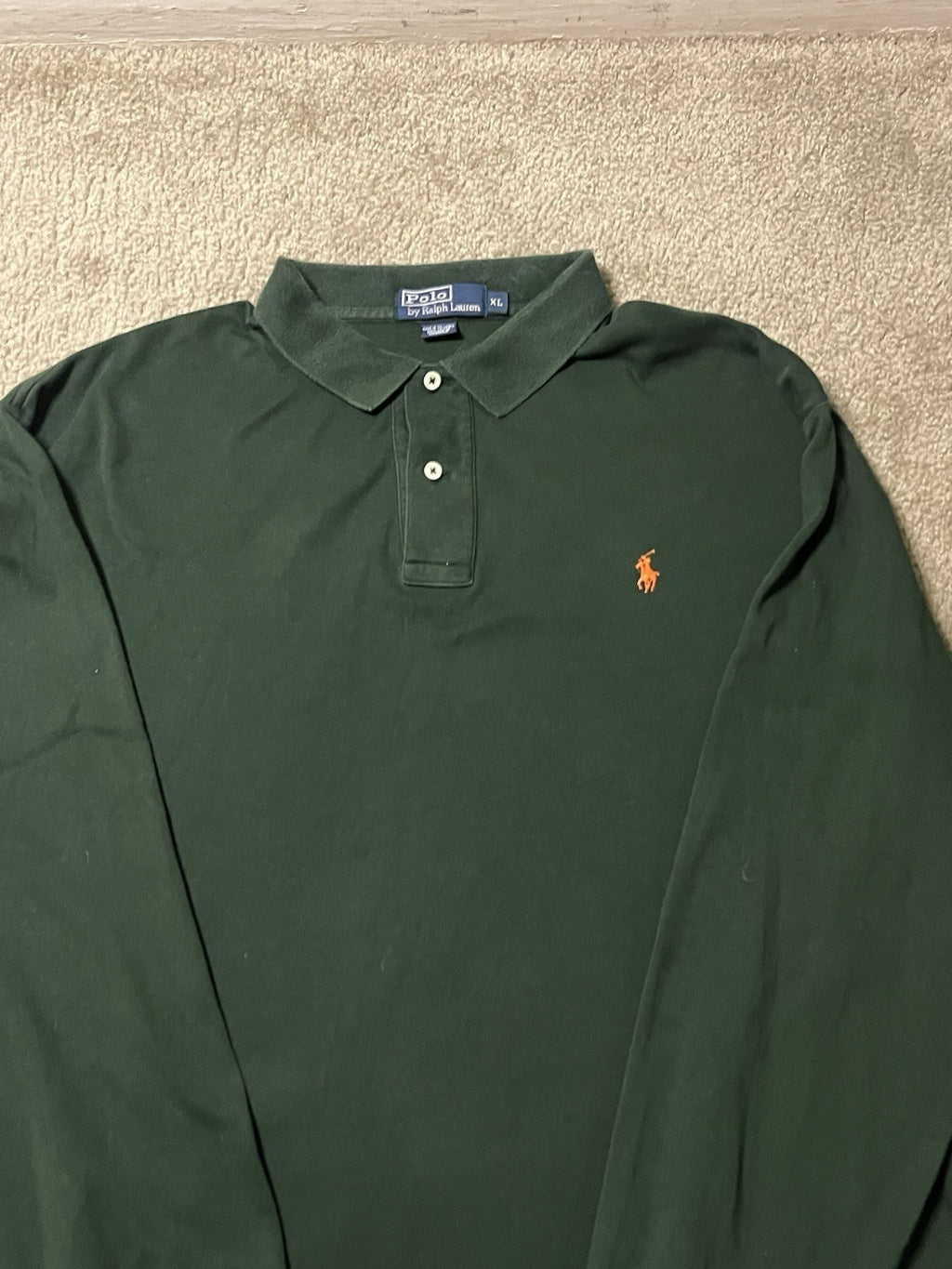 Polo Ralph Lauren Long Sleeve Pullover Collared Green Shirt Orange Horse Size XL