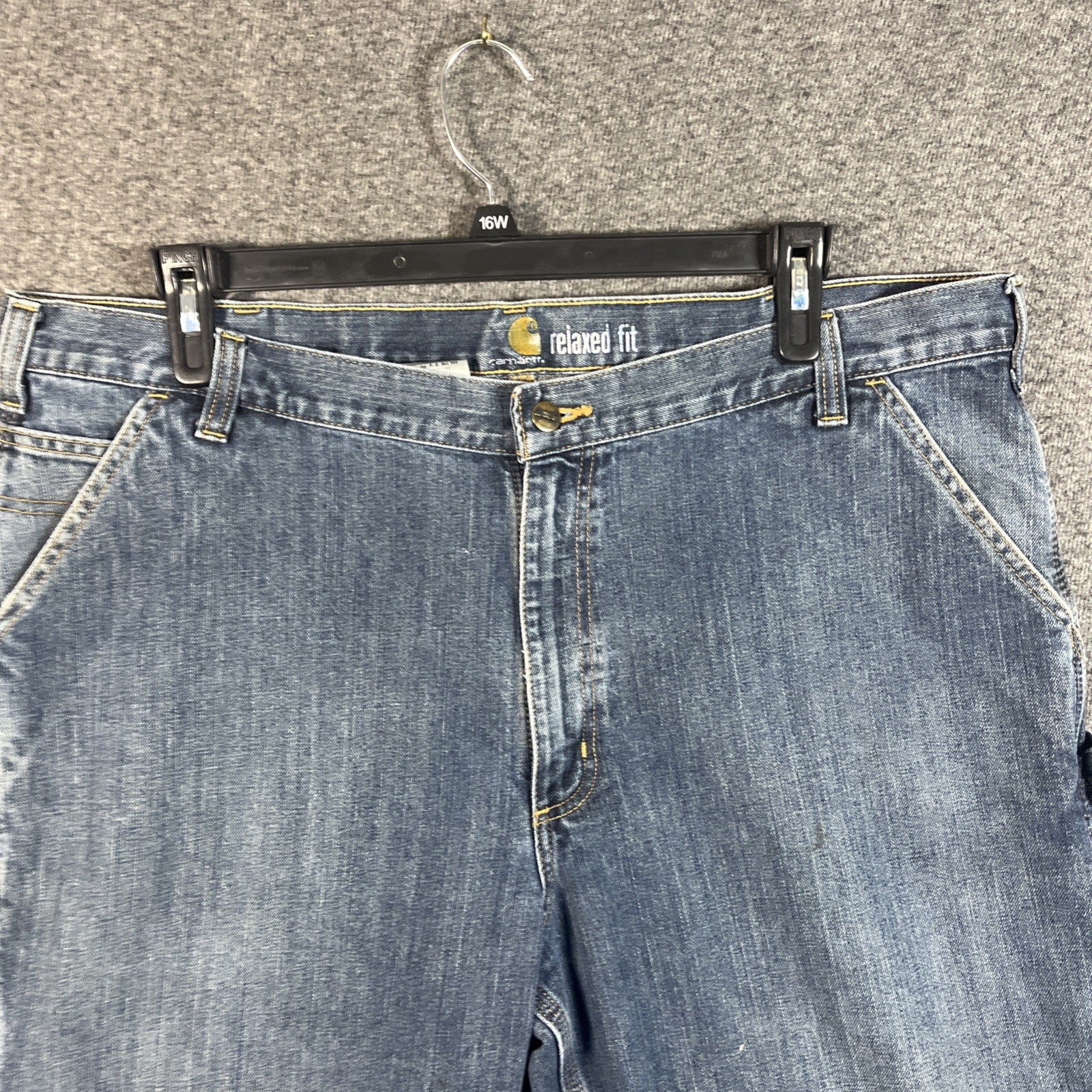 Carhartt Jeans Mens 42x32 Relaxed Fit Workwear Carpenter Utility Pockets Denim