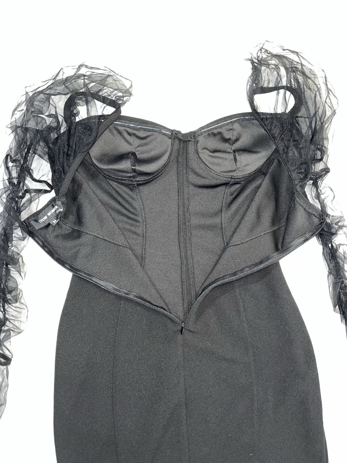 Haute Monde Sz M Bustier Black Bodycon Mini Dress Sheer Sleeves Goth Steampunk